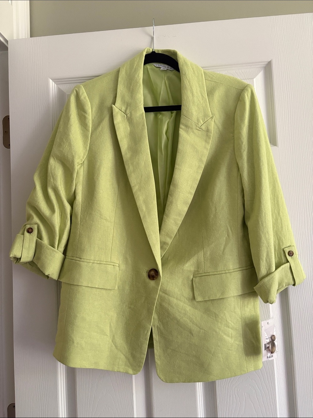 Ophelia RoenWomen's Lime Green Tailored Linen Blazer Jacket SZ M